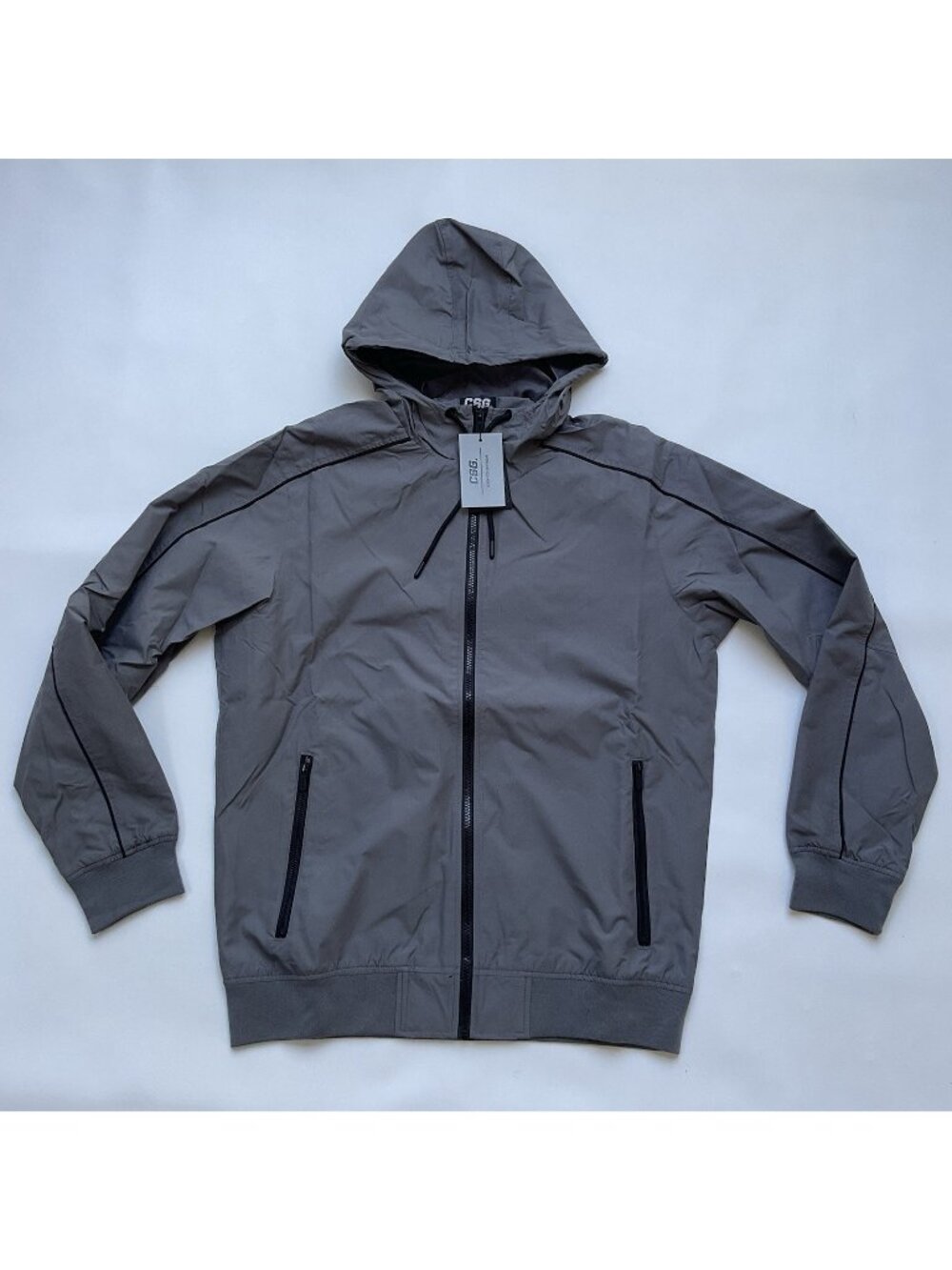 $60 CSG Men’s Icon Windbreaker Hooded Jacket In Grey Full Zip Training Size XL